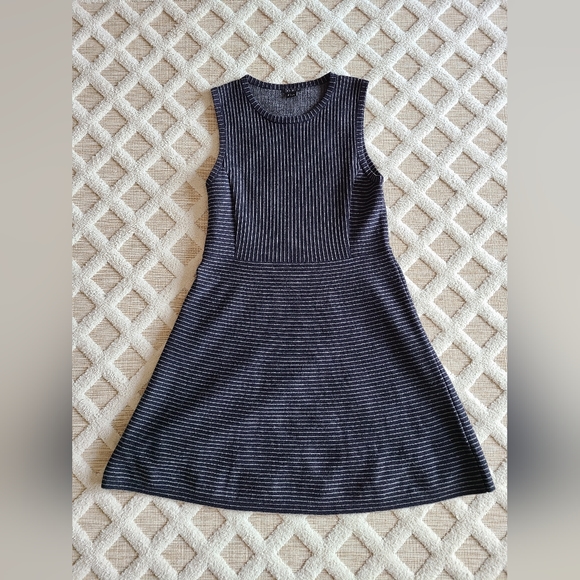 Theory‎ Randria Evian Stretch Wool Navy A-Line Stripe Dress Women's Size L - Picture 7 of 10